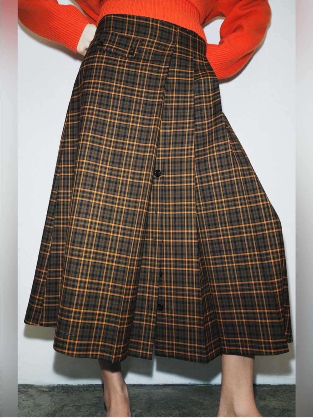 ZARA PLAID MIDI SKIRT
